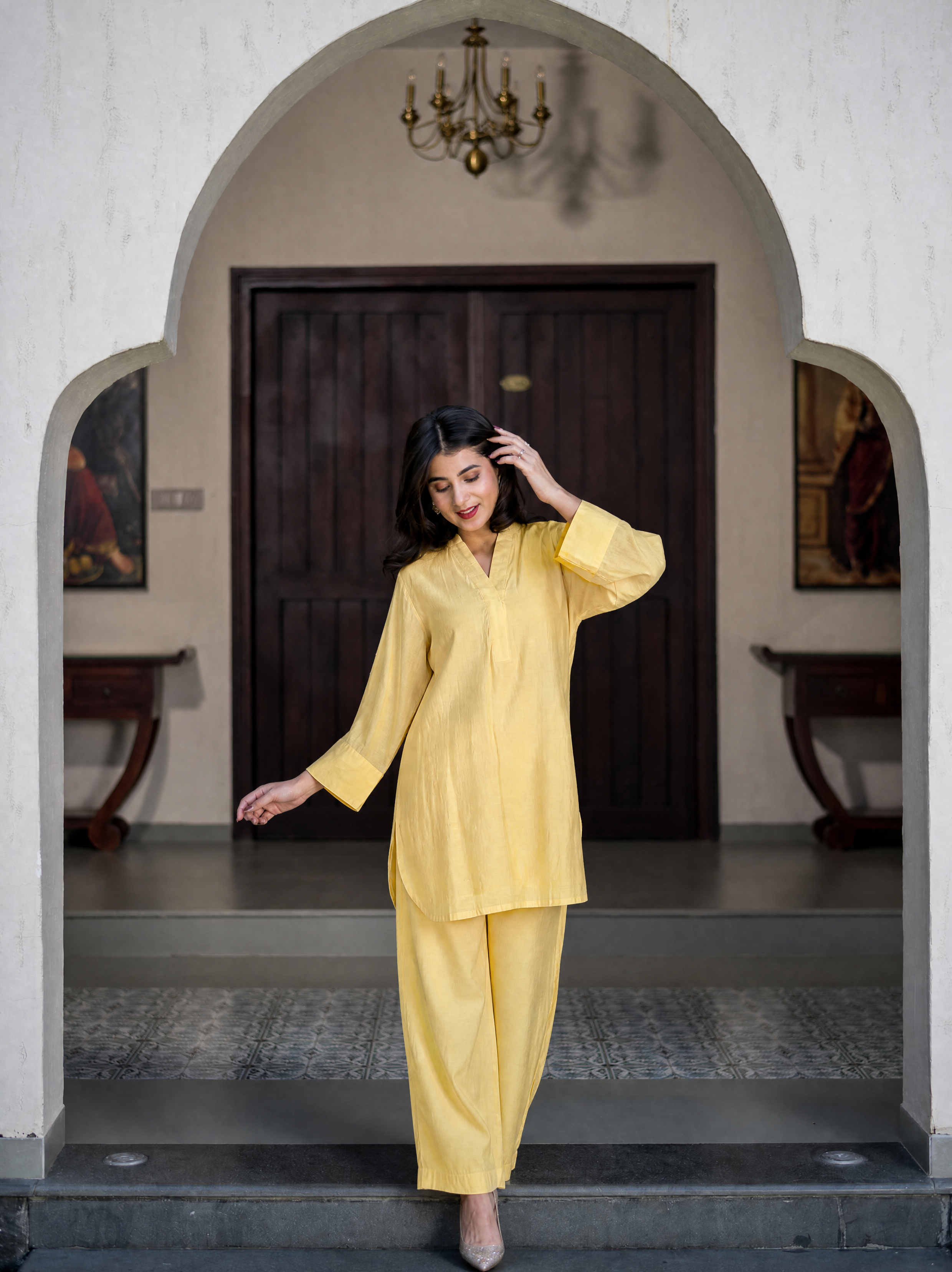 Butter Yellow Silk Kurta With Pocket