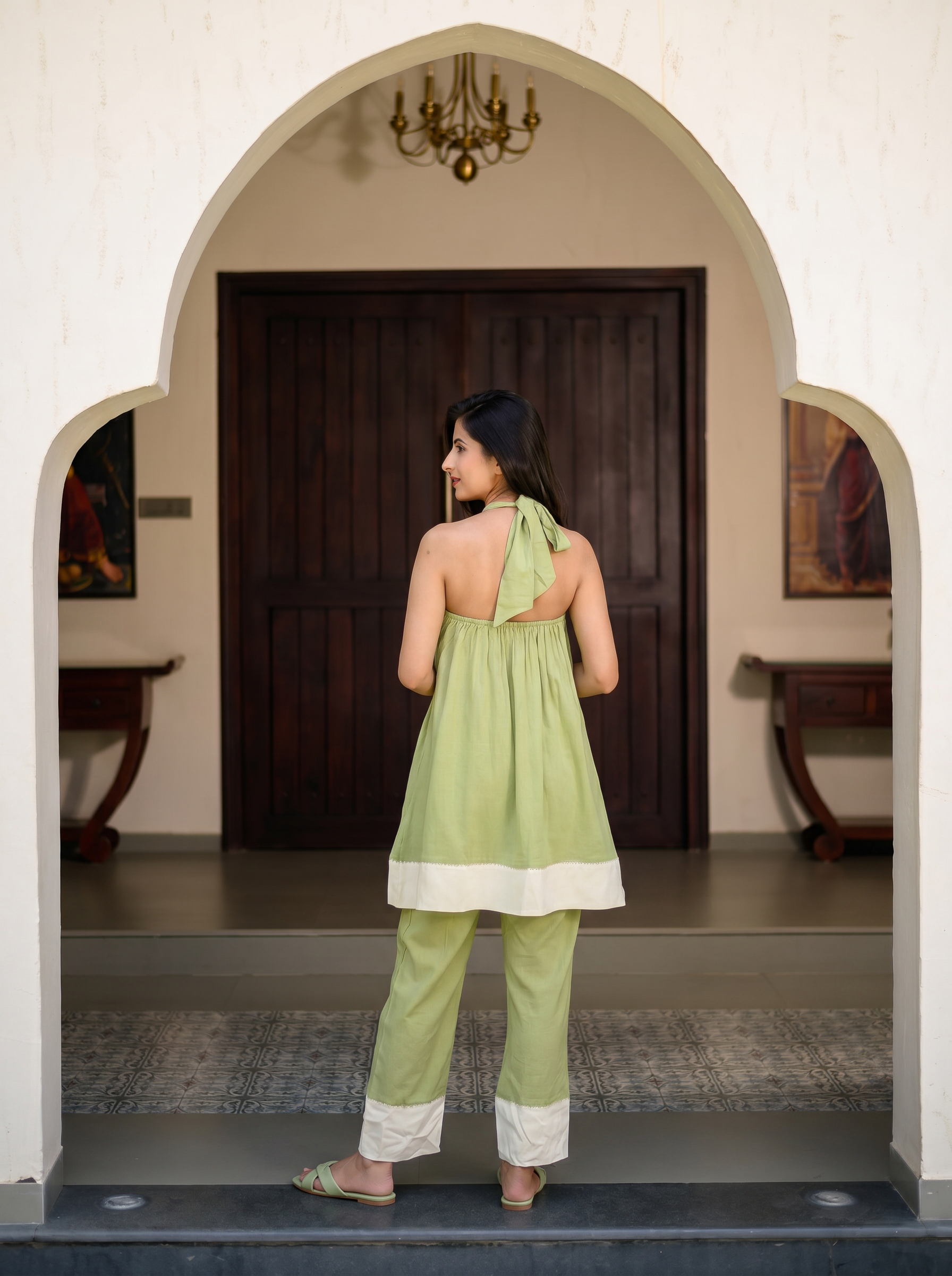 Pista Green and Off White Co-Ord Set