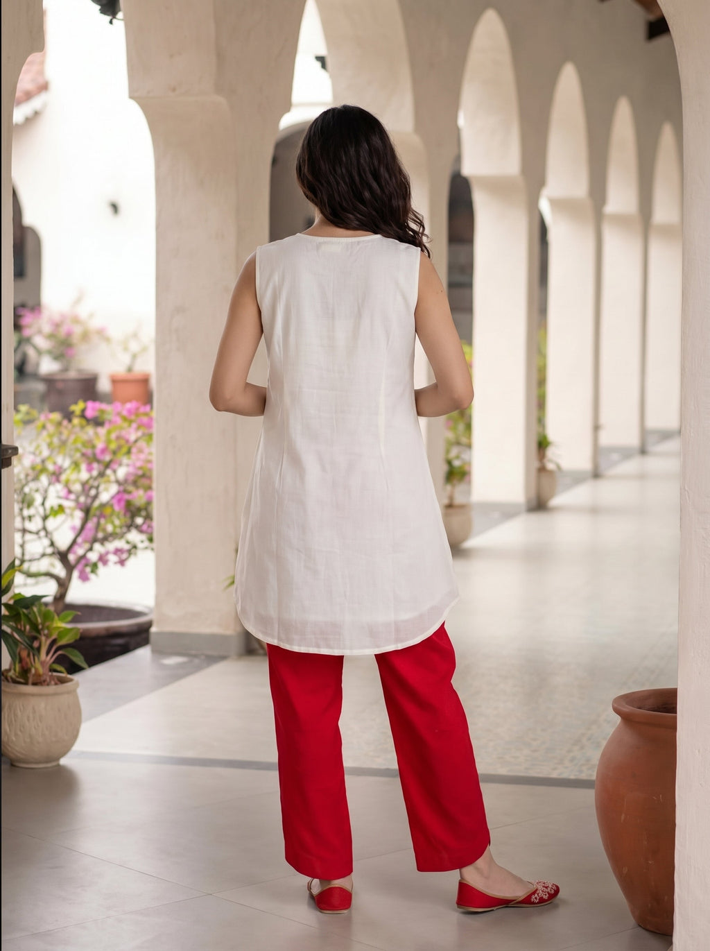 White and Red EMB Co-Ord Set