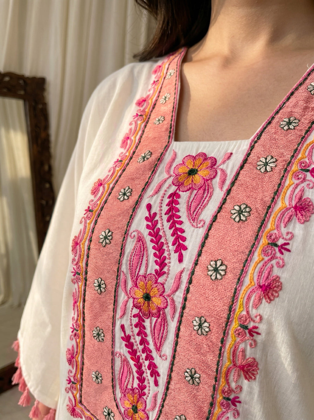 White EMB Kaftan Set